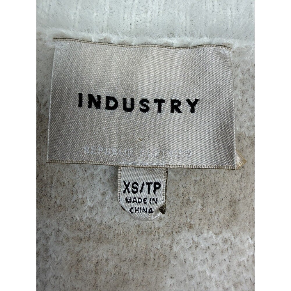 Industry Cardigan XS Cream Beige Checkered Fuzzy Cropped Button Front Sweater - Picture 10 of 13